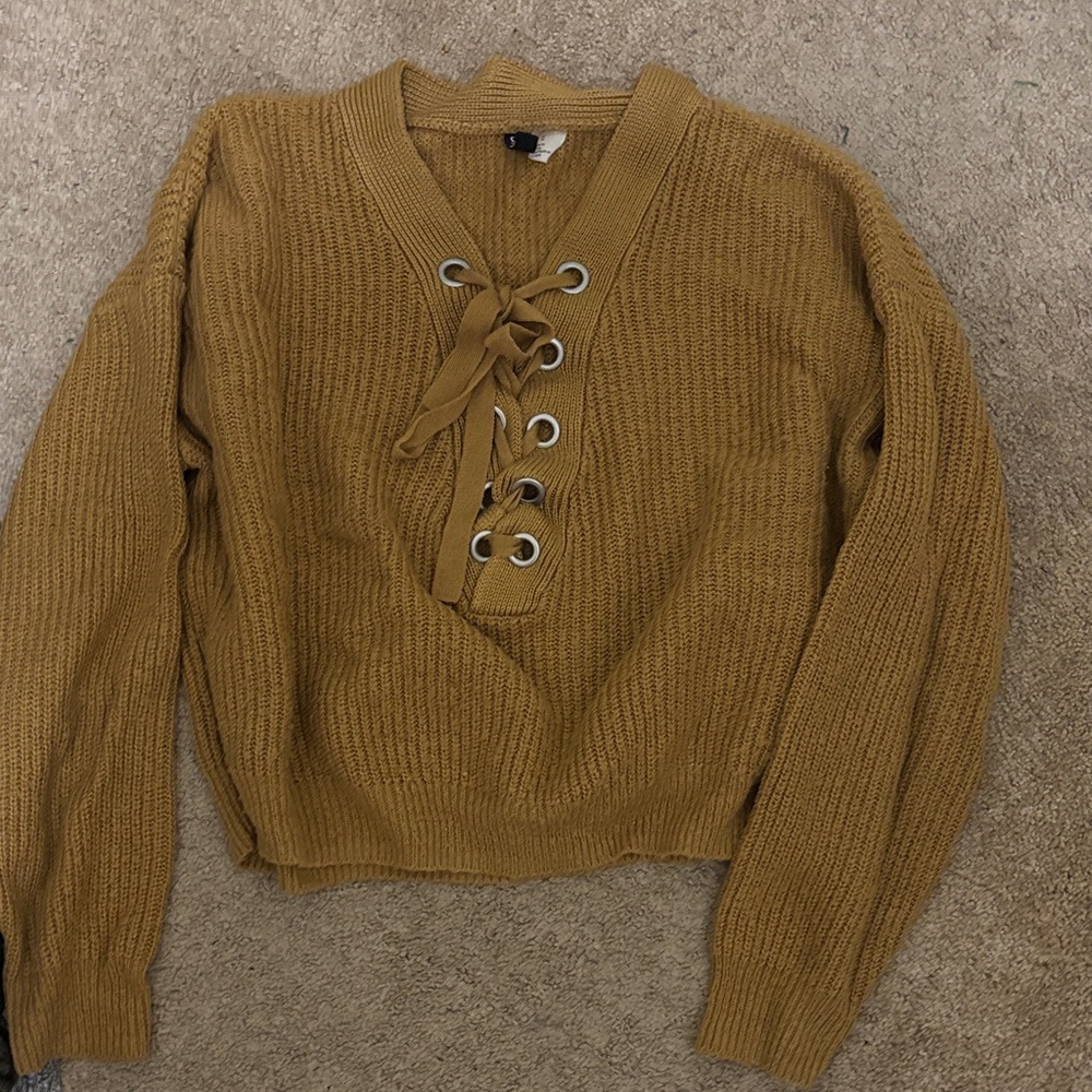Divided Women's Lace-Up V-Neck Sweater - Brown